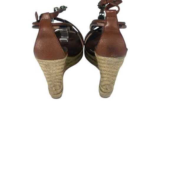 Burberry Tan Check Hearts Espadrille Wedges Sandals Shoes Size 9 - Picture 3 of 11